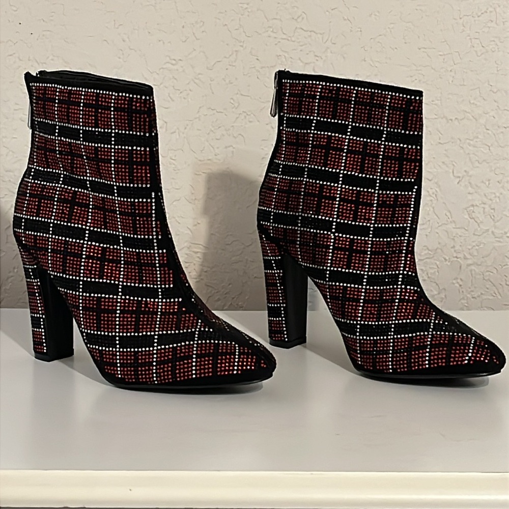 Cape Robbin Mona Y2K Punk Princess Rhinestone Plaid Ankle Boots Size 8M - Picture 3 of 14